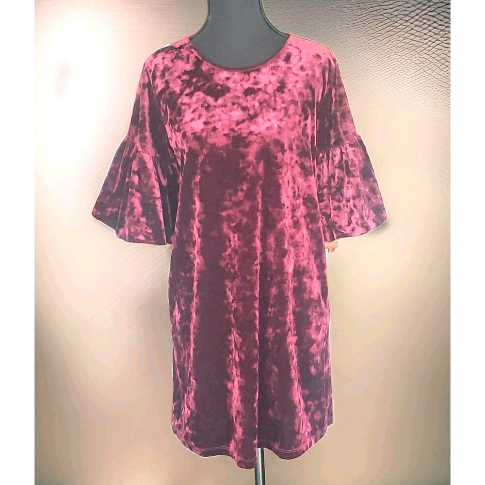 Crushed Velvet Burgundy Dress Small Mini Bell Sleeve Romantic Gothic Feminine